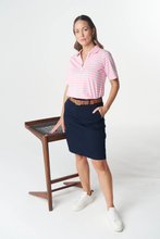 Load image into Gallery viewer, Goondiwindi Cotton - Zip Stripe Polo - White/ Fairytail colour front shot
