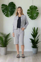 Load image into Gallery viewer, Goondiwindi Cotton - Knee Length Stripe Shorts - Navy/ White colour front shot
