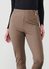 Load image into Gallery viewer, Holmes and Fallon Pant 2 Vertical Zips - Latte colour front closed up shot
