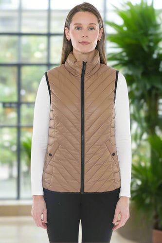 Jump - Contrast Trim Vest - Sand/ Black colour front shot