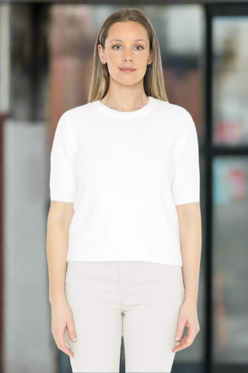 Jump - Fluffy Short Sleeve Top - Ivory colour front shot