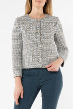 Load image into Gallery viewer, Jump - Multi Boucle Jacket- Blu,  round neck and buttoned closure 
