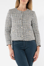 Load image into Gallery viewer, Jump - Multi Boucle Jacket- Blu,  round neck and buttoned closure 
