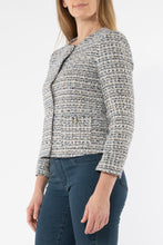 Load image into Gallery viewer, Jump - Multi Boucle Jacket- Blu,  round neck and buttoned closure 
