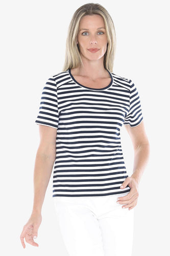 Jump- Stripe Short Sleeve Tee - Navy/ White colour front shot