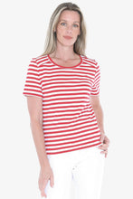 Load image into Gallery viewer, Jump - Stripe Short Sleeve Tee - Red/ White colour front shot
