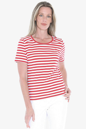 Jump - Stripe Short Sleeve Tee - Red/ White colour front shot