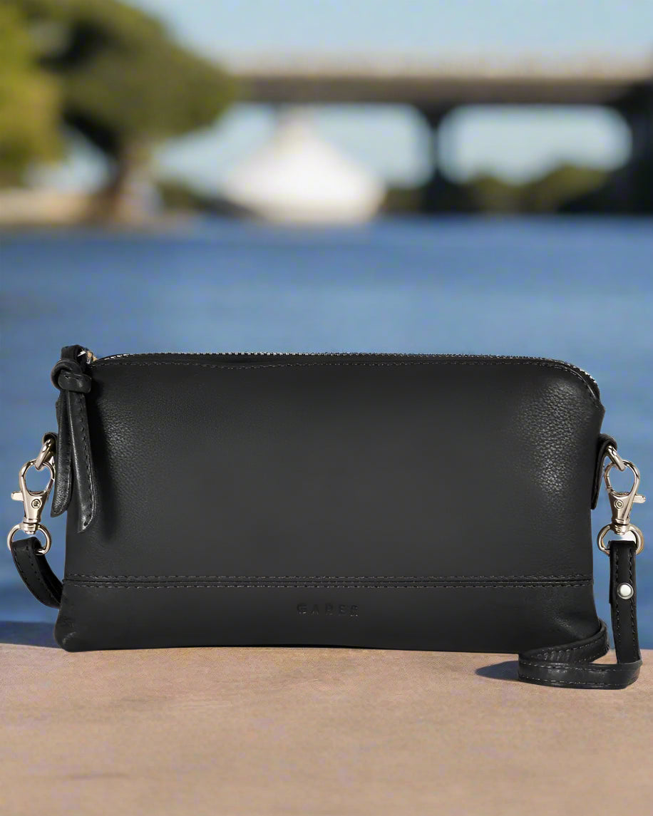 Kara - Leather Purse With Strap in Navy colour
