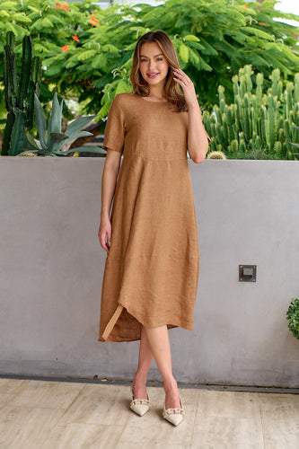 Naturals Linen Dress Gingerbread colour front shot