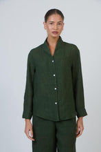 Load image into Gallery viewer, Naturals O&amp;J Linen Buttoned Top Myrtle colour front shot
