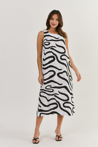 Naturals by O&J - Linen Dress - Black Ribbon colour front shot