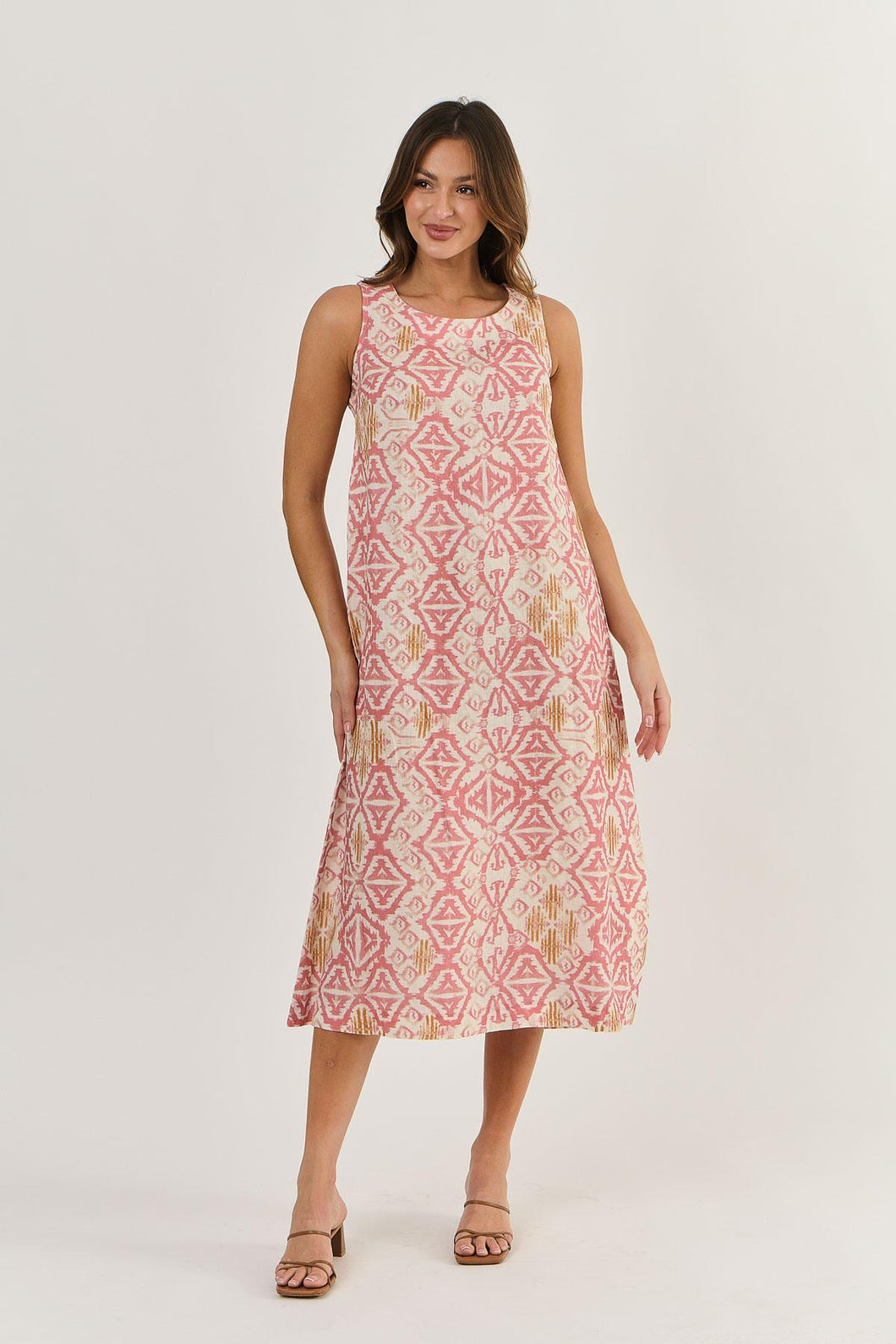 Naturals by O&J - Linen Dress - Ikat colour front shot