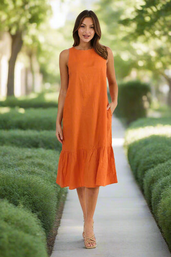 Naturals by O&J - Sleeveless Linen Dress Tamarind colour front shot