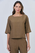 Load image into Gallery viewer, Naturals by O&amp;J 3/4 Sleeves Linen Top Tobacco colour front shot
