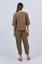 Load image into Gallery viewer, Naturals by O&amp;J 3/4 Sleeves Linen Top Tobacco colour back shot
