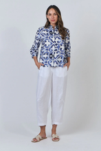 Load image into Gallery viewer, Naturals by O &amp; J Button Up Collared Blouse Corfu colour front shot
