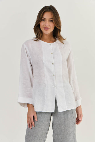 Naturals by O&J Button Up Long Sleeve Shirt Whisper White colour front shot