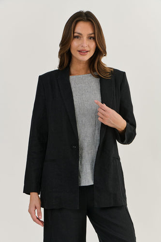 Naturals by O&J Linen Blazer Black colour front shot