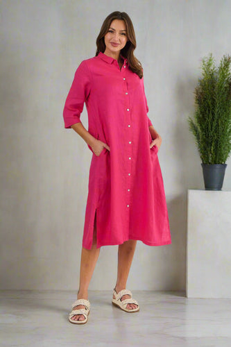 Naturals by O&J Linen Dress Primula colour front shot