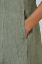 Load image into Gallery viewer, Naturals by O&amp;J Linen Midi Dress Artichoke colour front closed up shot
