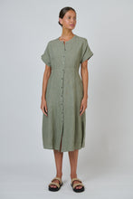 Load image into Gallery viewer, Naturals by O&amp;J Linen Midi Dress Artichoke colour front shot
