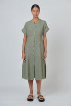 Load image into Gallery viewer, Naturals by O&amp;J Linen Midi Dress Artichoke colour front shot
