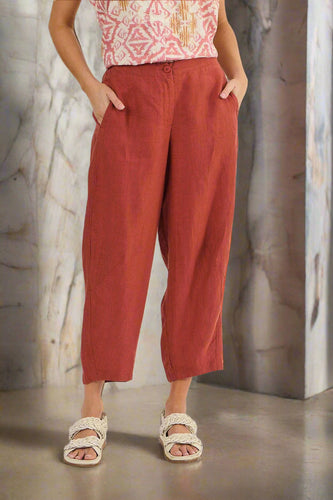 Naturals by O&J Linen Pants Cedar colour front shot