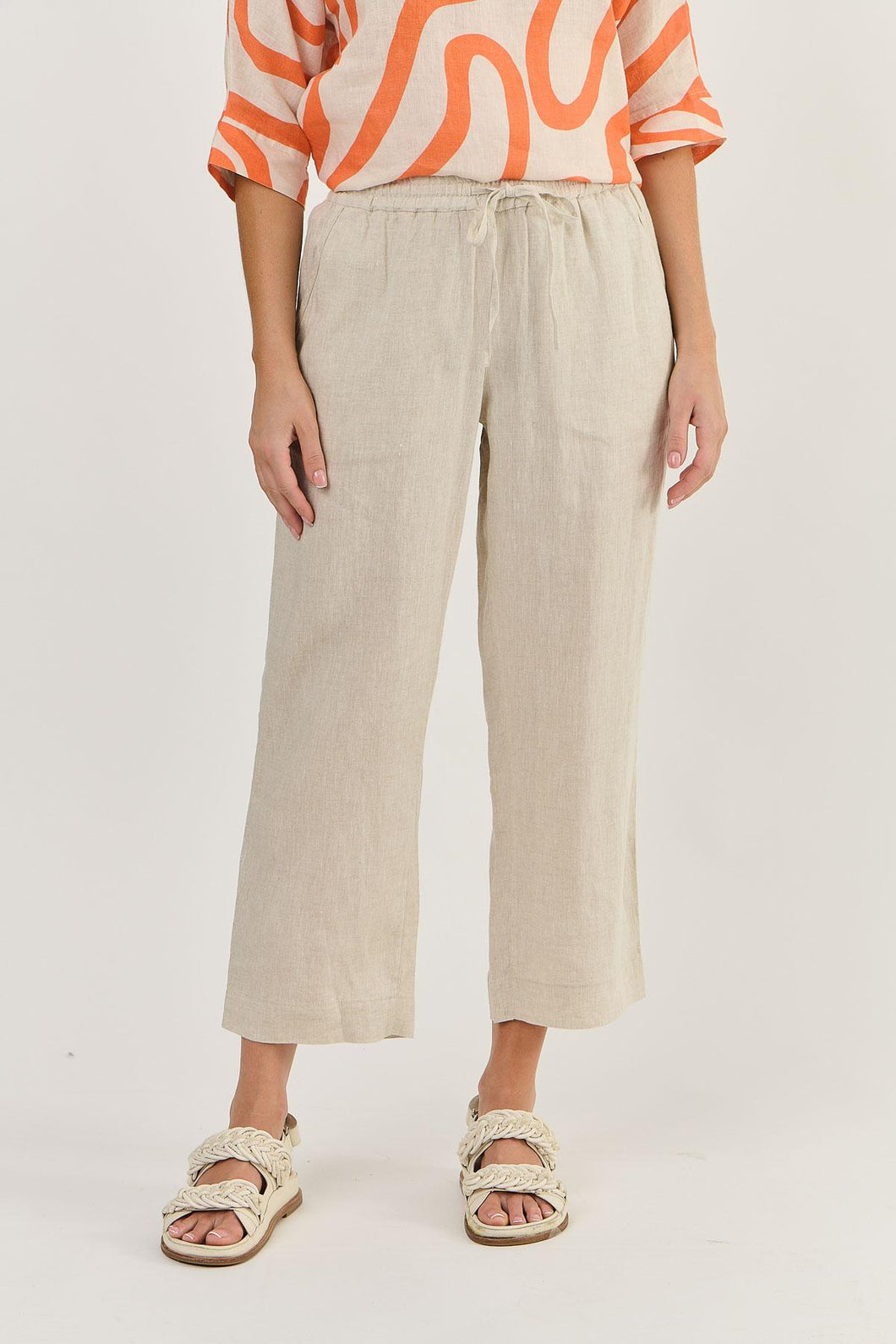 Naturals by O&J Linen Pants Sand Colour front shot