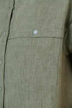 Load image into Gallery viewer, Naturals by O&amp;J Linen Shirt Artichoke colour front closed up shot
