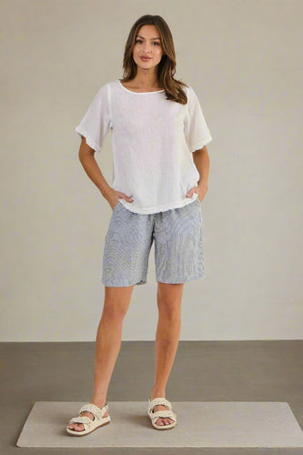 Naturals by O&J Linen Short Sleeve Top White colour front shot