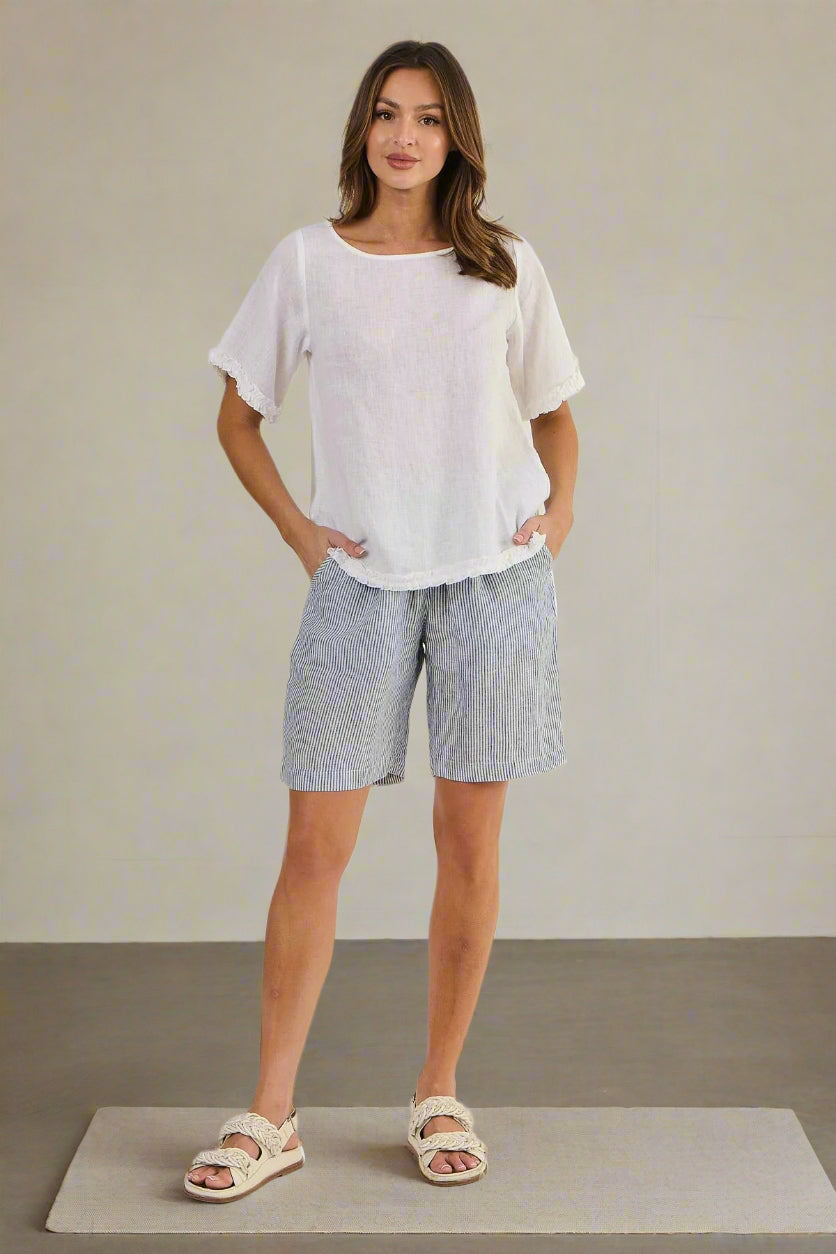 Naturals by O&J Linen Short Sleeve Top White colour front shot