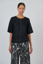 Load image into Gallery viewer, Naturals by O&amp;J Roundneck Linen Top Black colour front shot
