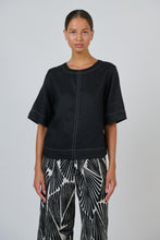 Load image into Gallery viewer, Naturals by O&amp;J Roundneck Linen Top Black colour front shot
