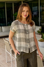 Load image into Gallery viewer, Naturals by O&amp;J Short Sleeve Button Up Shirt Khaki Terrazzo colour front shot
