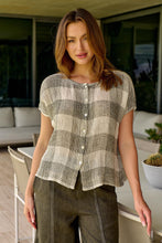 Load image into Gallery viewer, Naturals by O&amp;J Short Sleeve Button Up Shirt Khaki Terrazzo colour front shot
