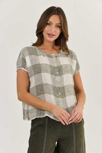 Load image into Gallery viewer, Naturals by O&amp;J Short Sleeve Button Up Shirt Khaki Terrazzo colour front shot
