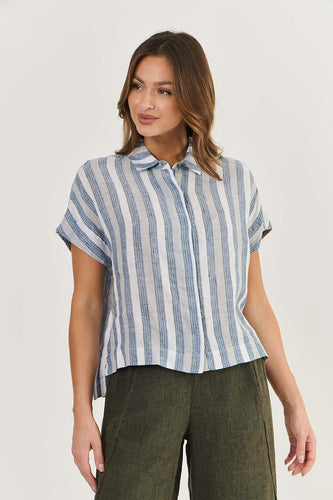 Naturals by O&J Short Sleeve Button Up Shirt Slipstream colour front shot