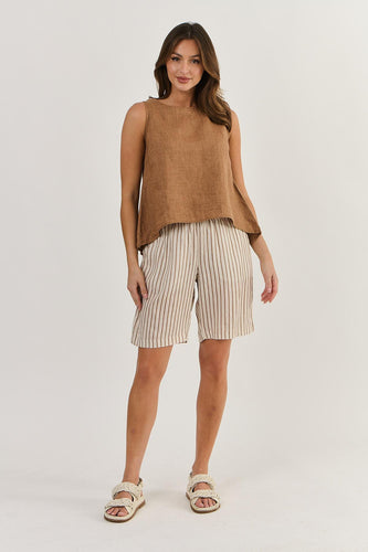 Naturals by O&J Sleeveless Linen Top Gingerbread colour front shot