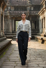 Load image into Gallery viewer, Naturals by O&amp;J Striped Cardigan Sand Mix colour front shot
