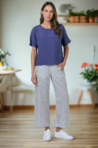 Naturals by O&J Wide Leg Pants Blueberry Stripe colour front shot