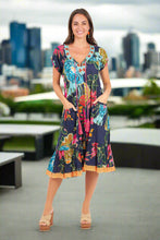 Load image into Gallery viewer, Naudic - Sao Paulo Dress Tulip Print in Navy color front shot
