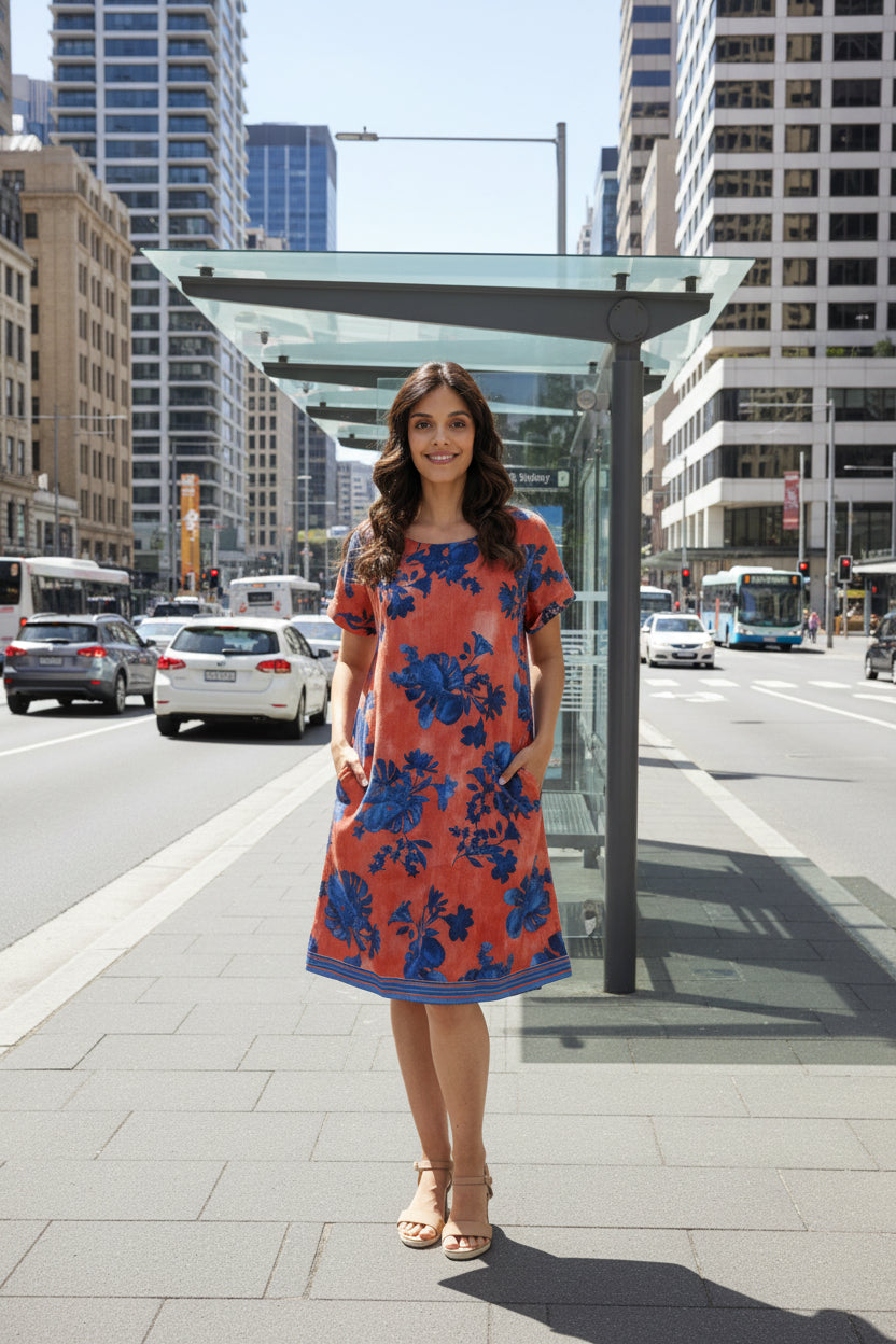 Orientique Arashi Reversible Short Sleeve Dress Printed colour front shot