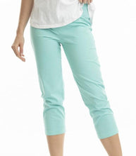 Load image into Gallery viewer, Orientique Bangalene Capri Pants Aqua front closed up shot
