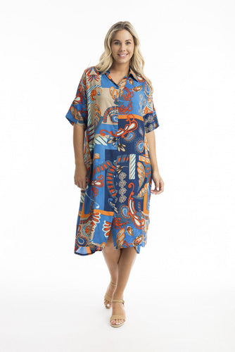 Orientique Camps Bay Collared Buttonthrough Dress Printed colour front shot