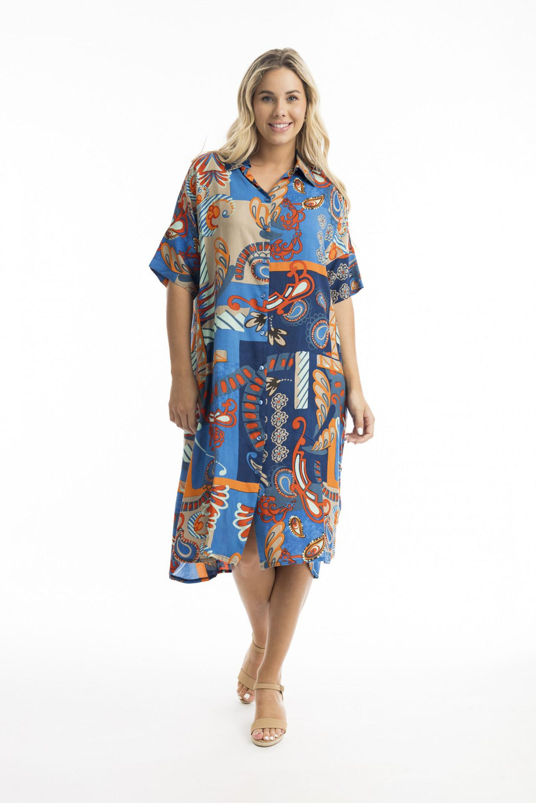 Orientique Camps Bay Collared Buttonthrough Dress Printed colour front shot