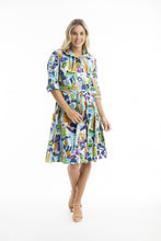Load image into Gallery viewer, Orientique Cannes Collared Dress with Belt Printed colour front shot
