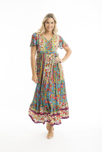 Orientique Carvalho Layered Midi Dress printed colour front shot