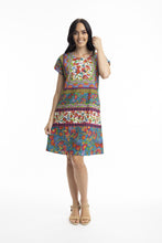 Load image into Gallery viewer, Orientique Carvalho Short Sleeve Reversible Shift Dress colour printed front shot

