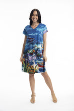 Load image into Gallery viewer, Orientique Contemporary Short Sleeve V Neck Dress santorini colour front shot
