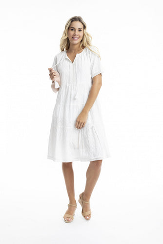 Orientique Essential Layered Broderie Dress White colour front shot